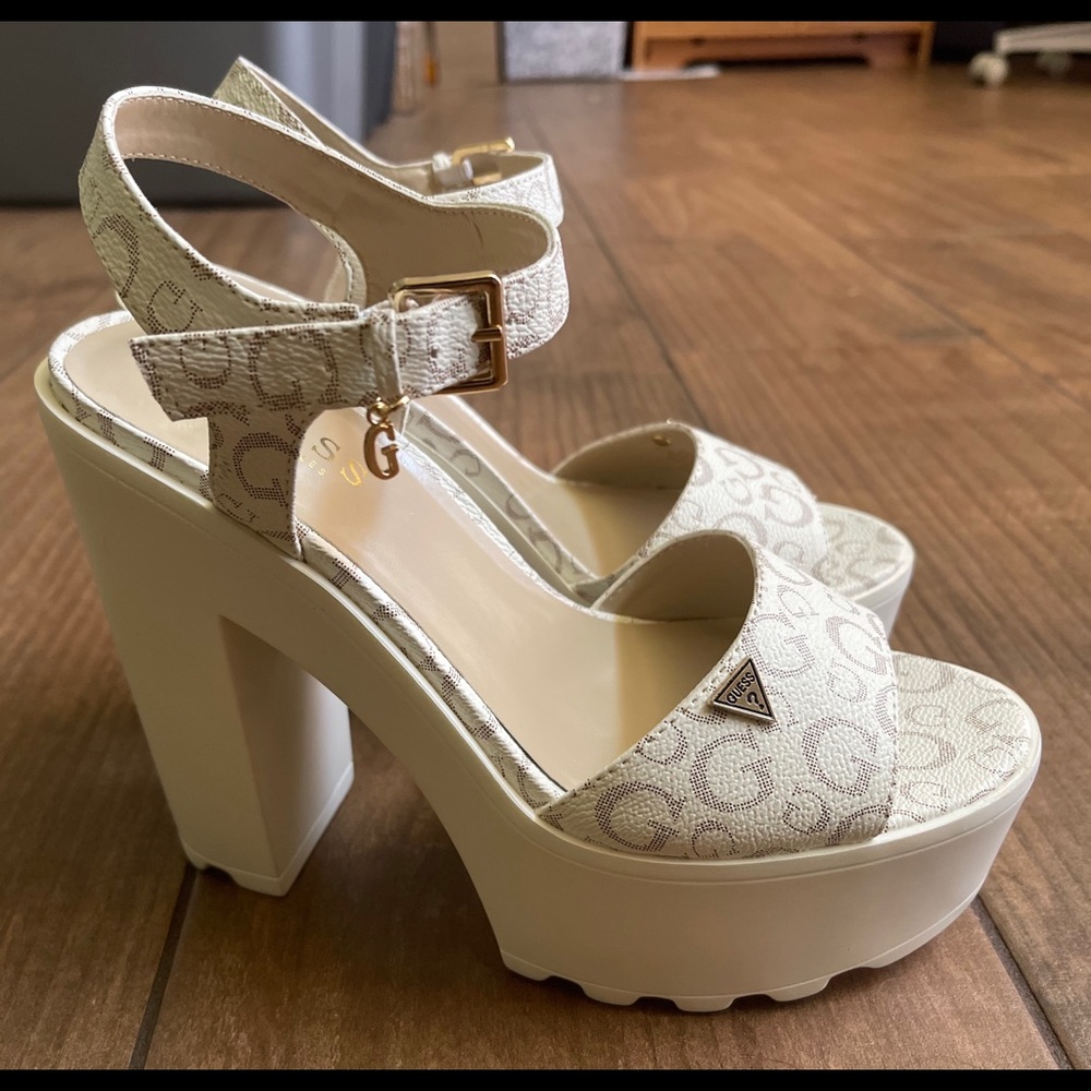 Y2K Style GUESS White Platform Chunky Heels